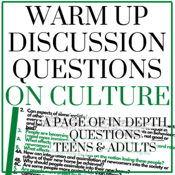 Preview of Discussion Questions on Culture - Warm Up - Critical Thinking - Teens & Adults