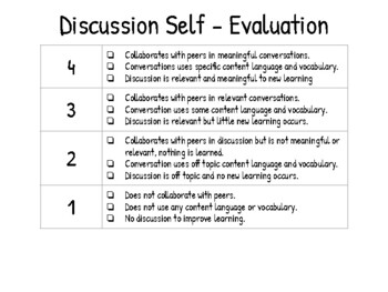 Preview of Discussion Self - Evaluation Rubric/Checklist