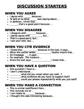 Preview of Discussion Starters Anchor Chart