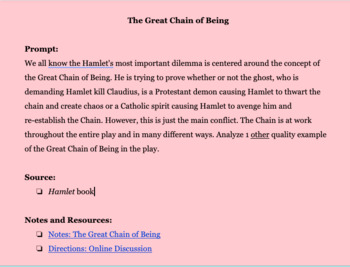 Preview of Discussion: The Great Chain of Being in Hamlet (EDITABLE) 