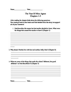 Preview of Discussion and Comprehension Questions: THE YEAR OF MISS AGNES