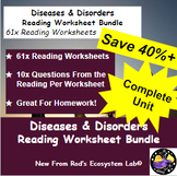 Diseases & Disorders Unit Reading Worksheet Bundle **Editable**