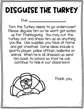 Preview of Editable Disguise Tom the Turkey FREEBIE