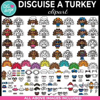 Disguise a Turkey Clipart | Thanksgiving Clipart | Build-a-Turkey