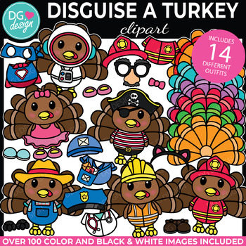 Preview of Disguise a Turkey Clipart | Thanksgiving Clipart | Build-a-Turkey