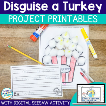 Preview of Disguise a Turkey Craft Project and Digital Seesaw Activity | Turkey in Disguise