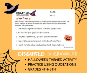 Preview of Disguised Dialogue  (Halloween Writing Activity)