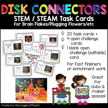 Preview of Disk Connectors STEM/STEAM Task Cards Brain Flakes Plugging Flowers | Makerspace