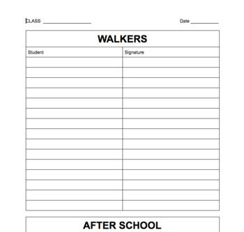 Preview of Dismissal Sign Out Sheet