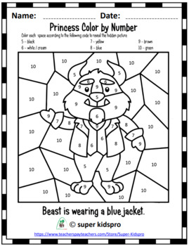 Disney Beauty and the Beast Color by Number Printable Worksheets,Growth ...