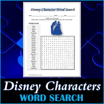 Disney Characters Word Search Puzzle by TechCheck Lessons | TPT