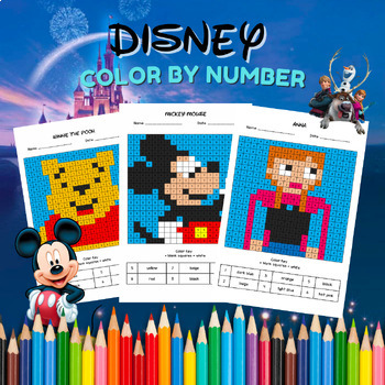 Preview of 42 Disney Coloring Pages (Early Finisher Pack) (Color by Number & Math)