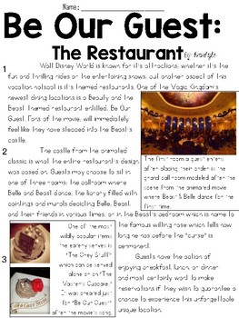 Disney Dining Articles Text Question Sets Fsa Parcc Style Ela Assessment