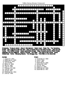 Preview of Disney Films Crosswords and Word Searches from the '50s thru the '70s