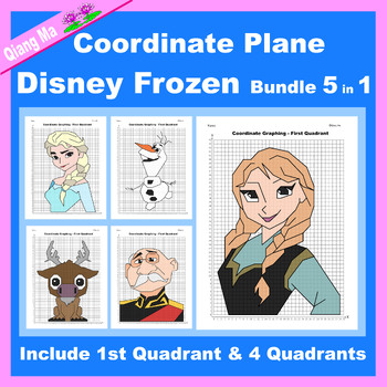 Preview of Disney Frozen Coordinate Plane Graphing Picture: Bundle 5 in 1