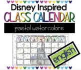 Disney Inspired Classroom Monthly Calendar - Pastel Watercolors
