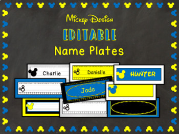 Preview of Disney-Inspired Blue Mickey Theme Desk Name Plates Labels *EDITABLE*