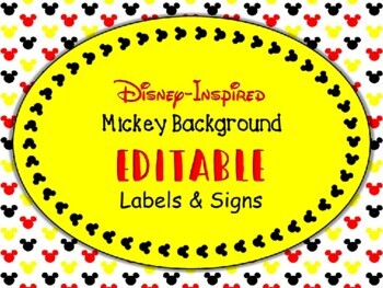 Preview of Disney-Inspired Mickey Theme EDITABLE Labels Cards Signs