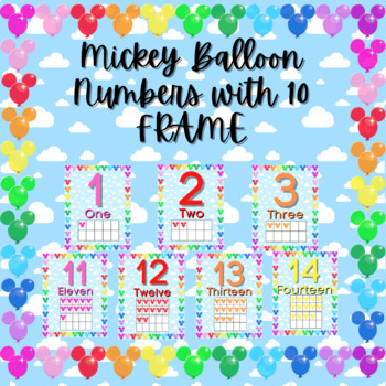 Preview of Disney Mickey Mouse Balloon Number Posters 1-20 with 10 Frame