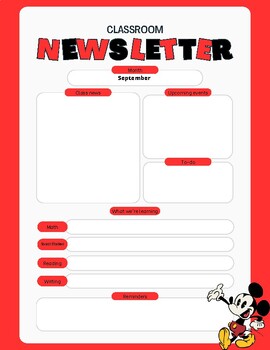 Preview of Disney Monthly Classroom Newsletter Template