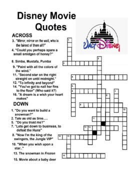 Preview of Disney Movie Quotes Trivia Crossword