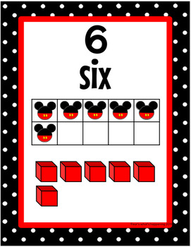 Preview of Disney Number Posters 0-30 with Base 10 Blocks - Black and White Polka Dots