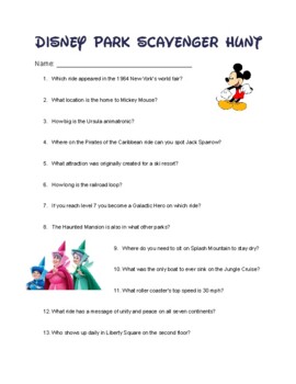 Disney Parks Scavenger Hunt by Emily Filus | Teachers Pay Teachers