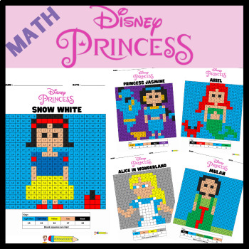 Preview of Math Practice Mystery Coloring Pages - Disney Princess - Math Activity