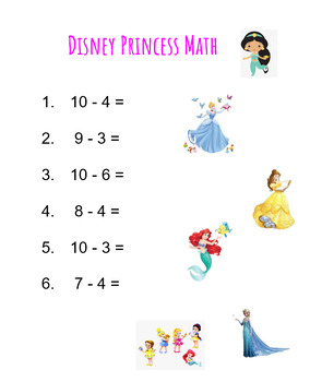 Preview of Disney Princess Math Worksheets
