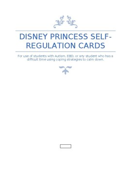 Preview of Disney Princess self- regulation cards (Steps for cool down spot)