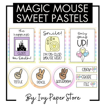 Preview of Magic Mouse Sweet Pastels Complete Classroom Decor Theme Bundle