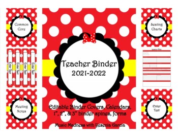 Preview of Red Bow Teacher Binder 2021-2022 (Covers, Spines, Forms & Calendars) Editable