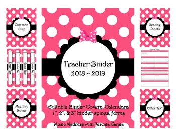 Preview of Pink Bow Teacher Binder 2018-2019 (Covers, Spines, Forms & Calendars) Editable