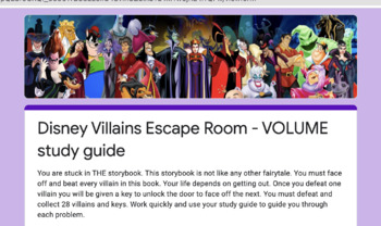 Preview of Disney Villains Escape Room - VOLUME Study Guide (8th grade - pre algebra)