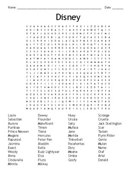 Disney Word Search by LibertyLearners1776 | TPT