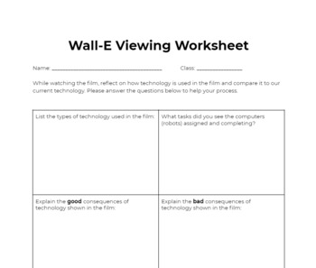 Preview of Disney's Wall-E Movie Worksheet