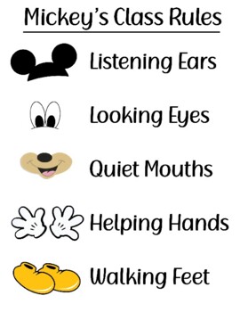 Disney theme Class Rules Mickey Mouse Ears Eyes Mouth Hands Feet Printable