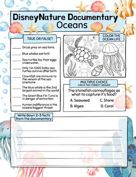 Preview of DisneyNature Documentary - Oceans Worksheet