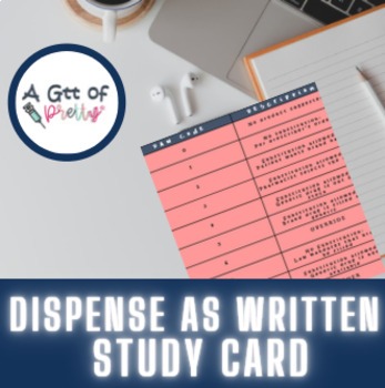 Preview of Dispense as Written study card (DAW)