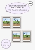 Display alphabet in Victorian, WA and NT Cursive and sky g