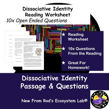 Preview of Dissociative Identity Disorder Reading Worksheet **Editable**