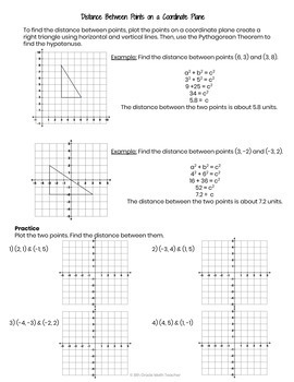 Distance Between Points Reference and Practice Printable Worksheet