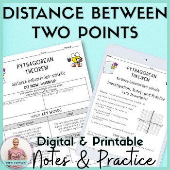 Preview of Distance Between Two Points Guided Notes Homework 8th Grade Math Worksheets