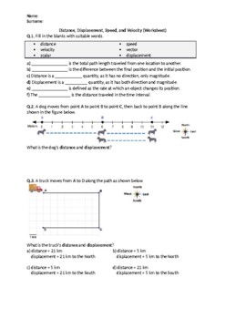 Preview of Distance, Displacement, Speed, and Velocity - Worksheet | Printables