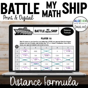Preview of Distance Formula Activity | Battle My Math Ship Game | Print and Digital