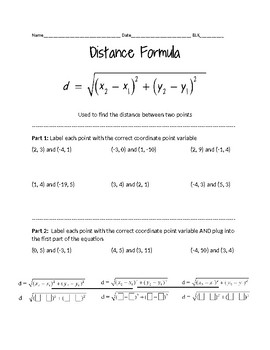 Preview of Distance Formula Guided Notes