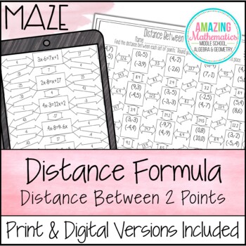 Preview of Distance Formula Worksheet - Maze Activity