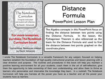 Preview of Distance Formula - The Notebook Curriculum Lesson Plans
