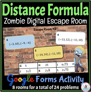 Preview of Distance Formula Zombie Digital Math Escape Room - Google