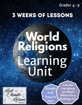 Preview of Distance Learning: 3 Week Unit: World Religions' Lessons, Essay, and Test